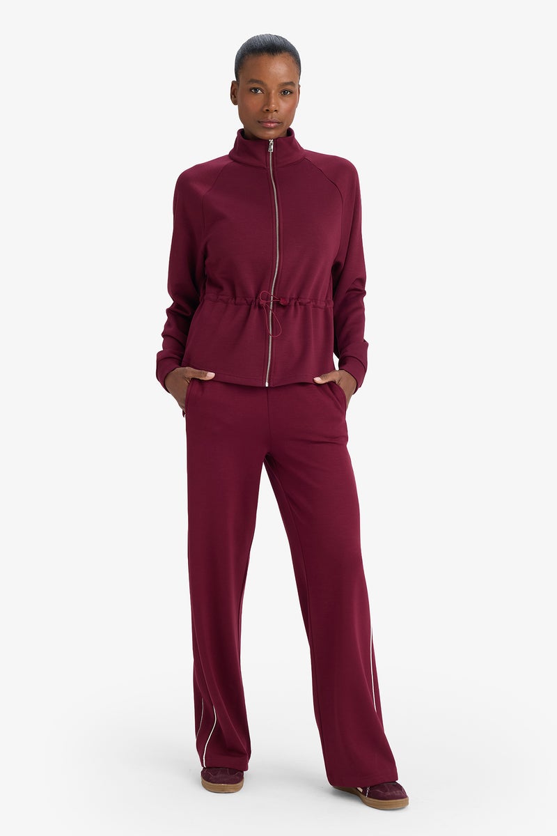 DeFacto Red Woman Standard Fit Stand Collar Fleece Lining Modal Zip-Up Sweatshirt Casual - Image 2